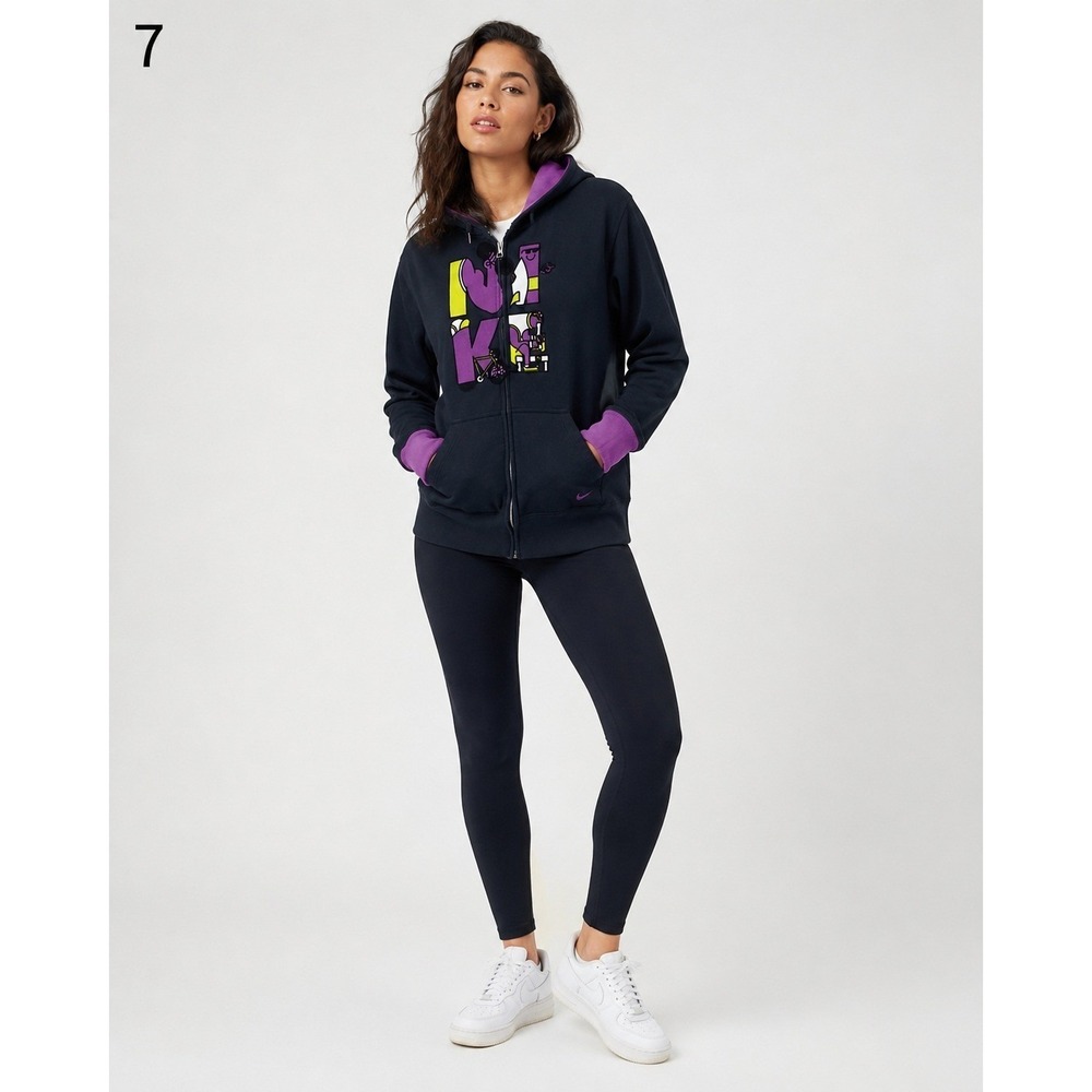 Nike Full‎ Zip Streetwear Hoodie Jacket Womens XL Black Purple Spellout Pockets
